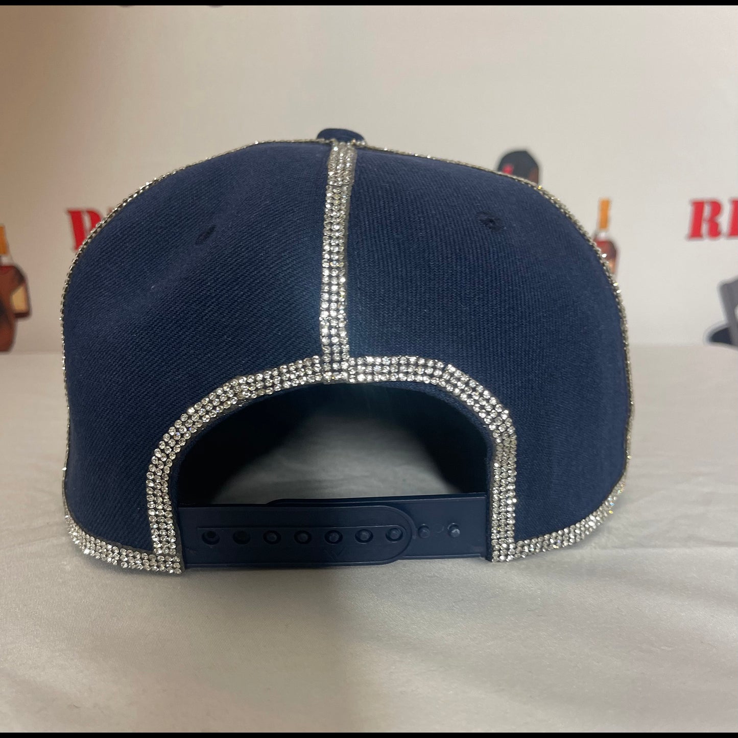 Navy Blue Hat - Shiny Silver Letters - Crystal Diamond Rhinestones