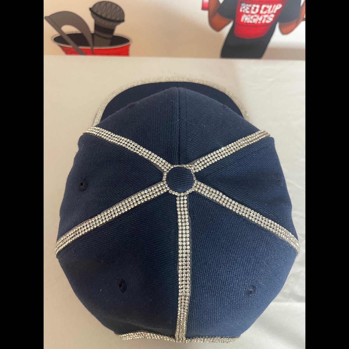 Navy Blue Hat - Shiny Silver Letters - Crystal Diamond Rhinestones