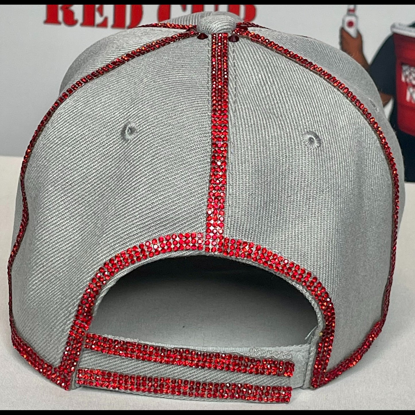 Gray Hat – Sparkly Red Letters – Red Rhinestones