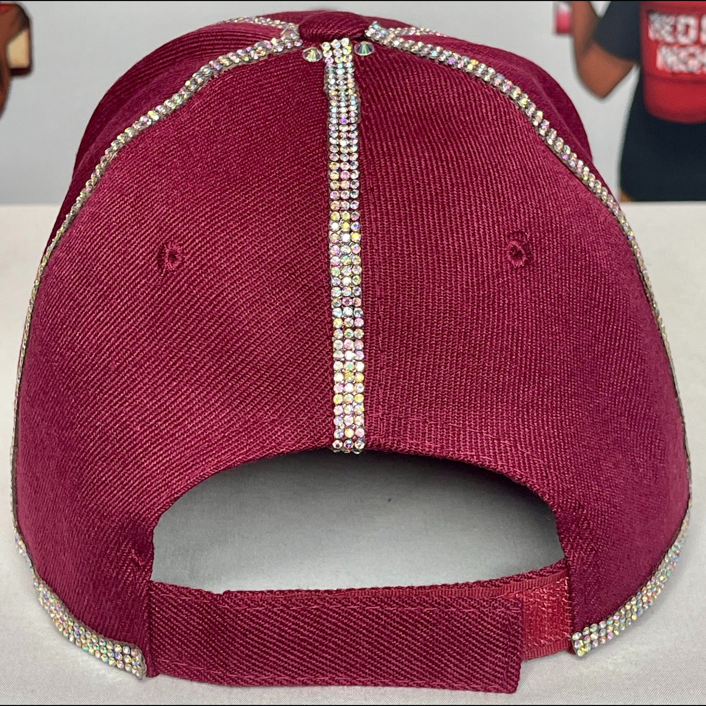 Burgundy Hat – Sparkly Copper Gold Letters – Crystal AP Rhinestones