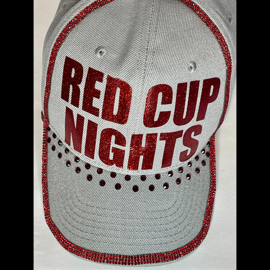 Gray Hat – Sparkly Red Letters – Red Rhinestones