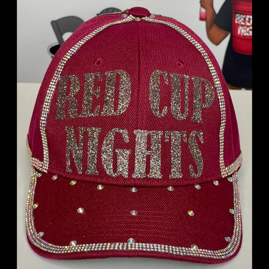 Burgundy Hat – Sparkly Copper Gold Letters – Crystal AP Rhinestones