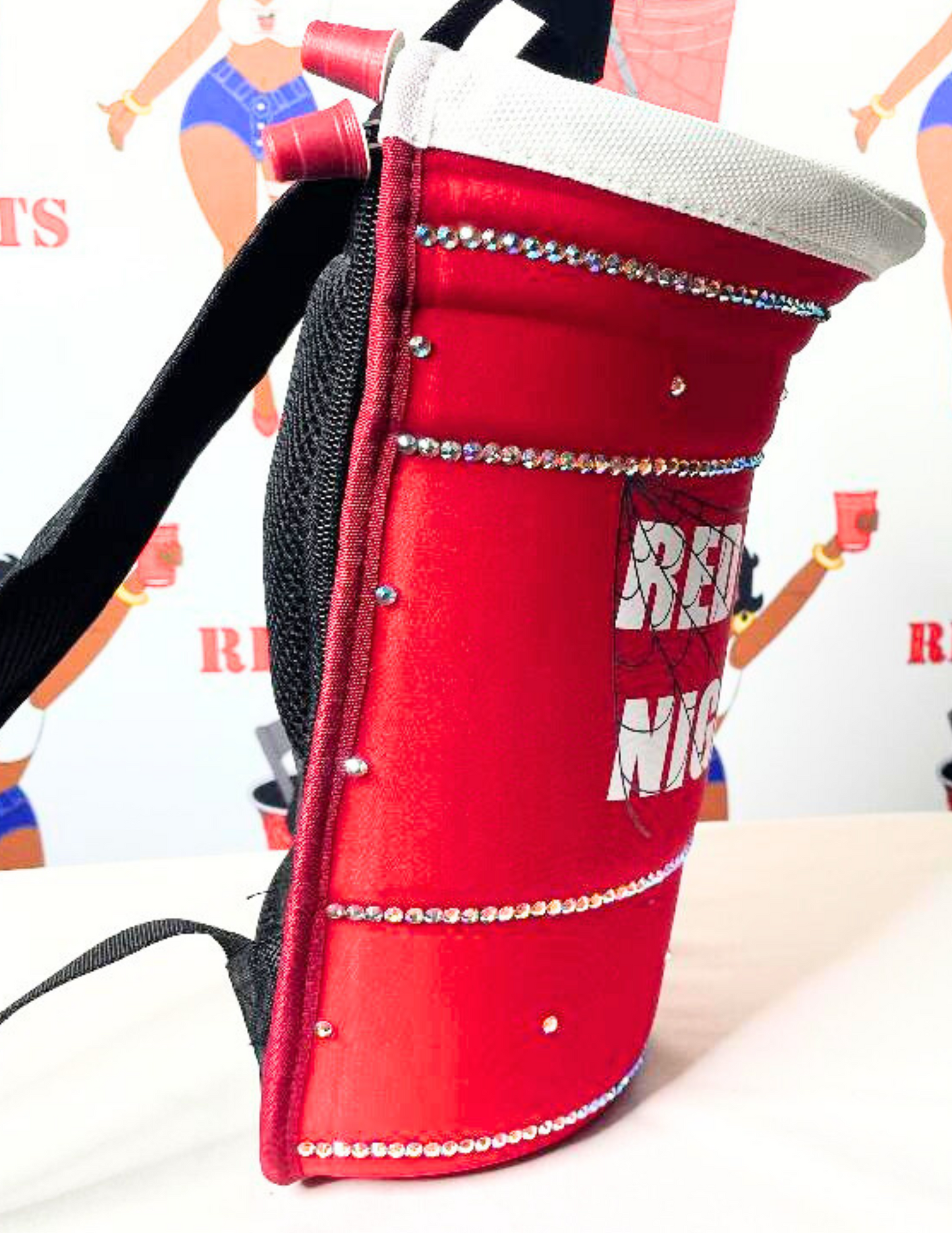 Small Red Cup Backpack Designed with Rhinestones