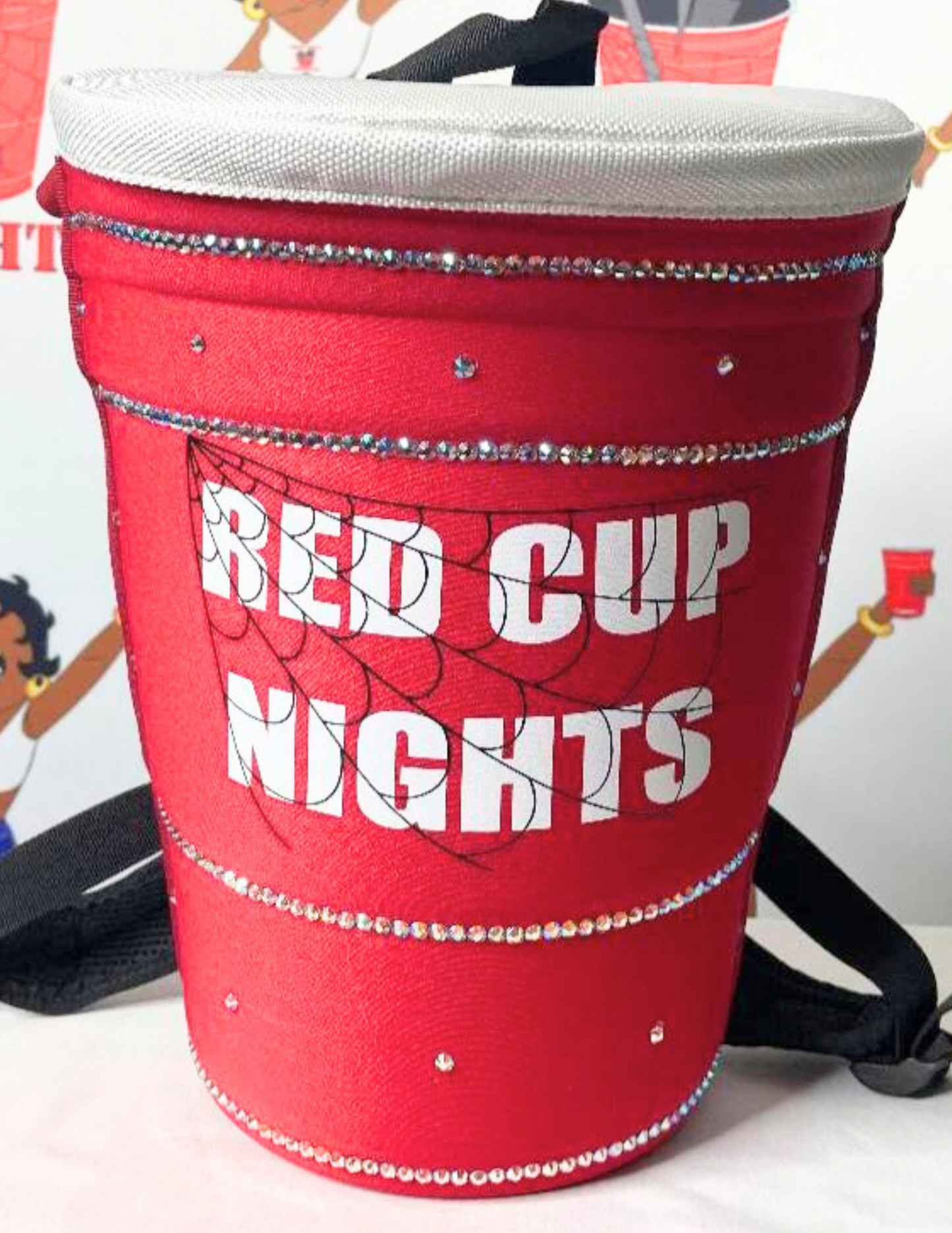 Small Red Cup Backpack Designed with Rhinestones